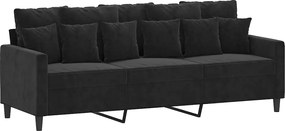 359318 vidaXL 3-местен диван, черен, 180 см, кадифе