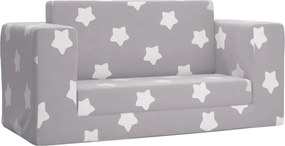 357034 vidaXL Детско диванче-легло 2-местно светлосиво на звездички мек плюш