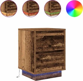 861298 vidaXL Нощни шкафчета с LED осветление 2 бр. старо дърво 38x34x50 cm