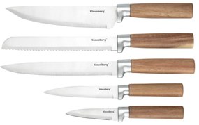 Комплект ножове Klausberg KB 7983, 6 части, Неръждаема стомана, Стойка от акациево дърво, Кафяв/графит