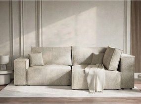 Бежов шенилов сгъваем/с място за съхранение ъглов диван (десен ъгъл/L форма) Tonga – Maison de Rêve