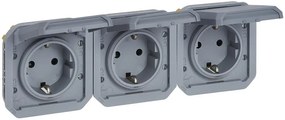 Legrand Контакт шуко ТРОЕН 16А хоризонтален авт. клеми механизъм цвят Сив IP55 Plexo New - 069578L