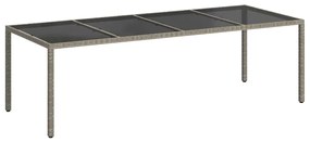 316727 vidaXL Градинска маса сива 250x100x75 см закалено стъкло и полиратан