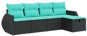 3325563 vidaXL Градински комплект с възглавници, 5 части, черен полиратан