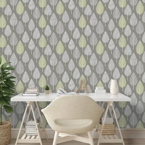 Тапет – Сиви и зелени листа на сив фон