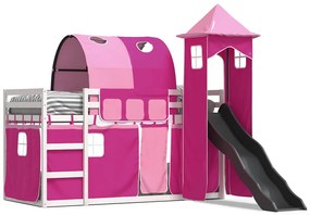 3284166 vidaXL Двуетажно легло с пързалка и завеси, синьо, 90x200 см