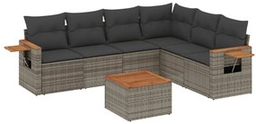 3226851 vidaXL Градински диван с възглавници, 7 части, полиратан, сив