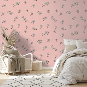 Тапет – Розов фон с бели цветчета