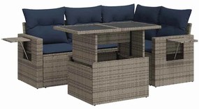 3326472 vidaXL Градински комплект с възглавници, 5 части, черен полиратан