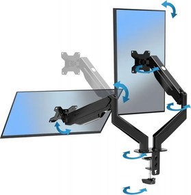 Стойка за монитори Esperanza ERW020, 17"-27", За 2 монитора, Пружинен механизъм, VESA 75/100 mm, До 6 кг на рамо, Черен