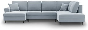 Светлосин кадифен разтегателен ъглов диван с място за съхранение (десен ъгъл/U форма) Kyoto – Cosmopolitan Design