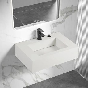 Мивка за баня 12049-70, Inter Ceramic, стенен монтаж, кварц, бял мат, 70х46х18см