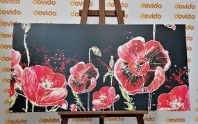 Картина на платно – Червени макове на черен фон
