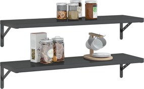 Стенни рафтове 2 бр 100x30x3 см черни неръждаема стомана