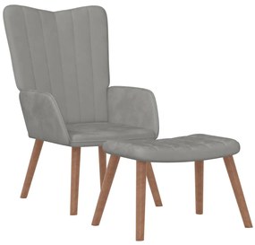 327666 vidaXL Релакс стол с табуретка, светлосив, кадифе