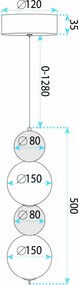 LED висящ полилей LHJ116-2CP четкано злато