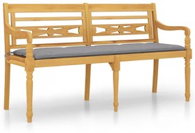 3100842 vidaXL Пейка Батавия със сива възглавница, 150 см, тик масив
