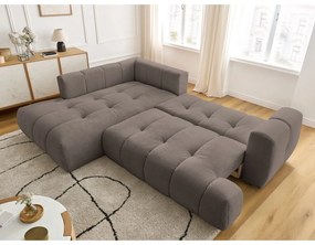 Кафяво-сив сгъваем/с място за съхранение ъглов диван (ляв ъгъл/L форма) Fuji – Bobochic Paris
