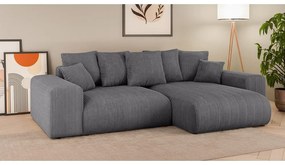 Сив разтегателен ъглов диван с място за съхранение от рипсено кадифе (променлив) Luma – Ropez