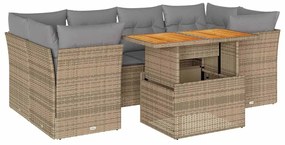 3326894 vidaXL Градински диван с възглавници, 7 части, бежов полиратан
