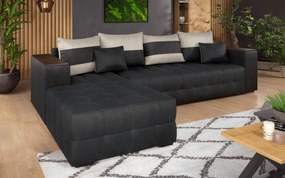 Разтегателен ъглов диван с подлакътник етажерка Мелвин