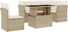 3266588 vidaXL Градински диван с възглавници, 6 части, бежов полиратан