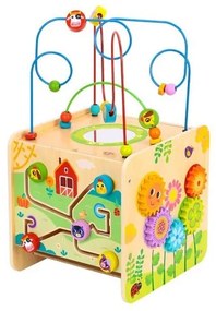 Голям дървен дидактически куб с активности Ферма - Tooky Toy