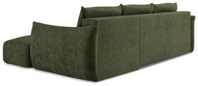 Зелен шенилов сгъваем ъглов диван (десен ъгъл) Leila – Makamii