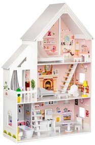 Красива дървена къща за кукли с мебели