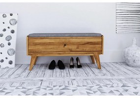 Пейка с място за съхранение от дъбова дървесина със светлосива седалка Retro - The Beds