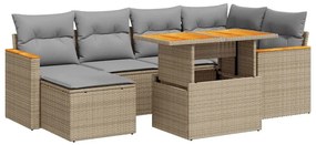 3327510 vidaXL Градински диван с възглавници, 7 части, бежов полиратан акация