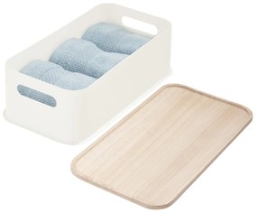 Бяла кутия за съхранение с капак, изработена от пауловния Дърво с дръжки, 21,3 x 43 cm Eco - iDesign