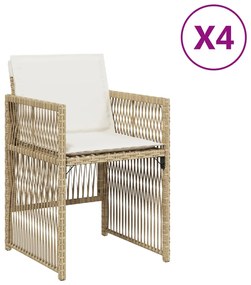 364970 vidaXL Градински столове с възглавници, 4 бр, бежови полиратан