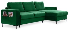 Зелен кадифен ъглов разтегателен диван , десен ъгъл Lofty Lilly - Miuform