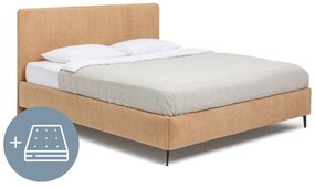 Тапицирано двойно легло с матрак и решетка в цвят горчица 160x200 cm Noira Slim - Bonami Selection