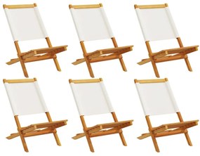 3214638 vidaXL Сгъваеми градински столове, 6 бр, кремави, плат и дърво масив