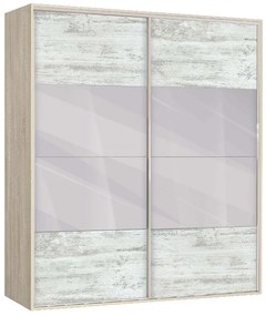 Двукрилен гардероб с плъзгащи врати Мебели Богдан Модел BM-AVA 51, кристал със сонома, с огледало