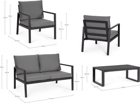 Антрацитен алуминиев градински комплект за отдих за 4 Hilde – Bizzotto