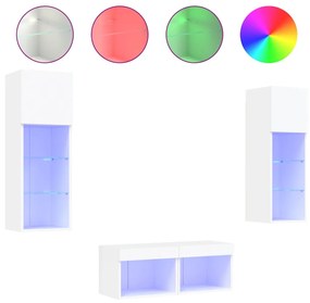 3216576 vidaXL ТВ стенни шкафове, 4 части, с LED светлини, бели