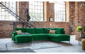 Зелен кадифен U-образен разтегателен диван, десен ъгъл Lofty Lilly - Miuform