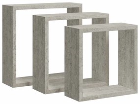 326721 vidaXL Стенни кубични рафтове 3 бр бетонно сиво