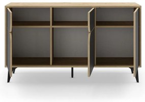 Нисък скрин с дъбов декор в черно - естествен цвят 140x79 cm Nola - Marckeric