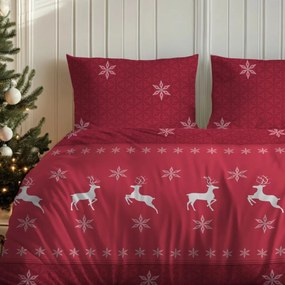 Коледно фланелено спално бельо - червено с бели елени Ширина: 160 см | Дължина: 200 см