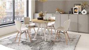 АЛМО Дъб Артисан/бежови крака - КРЪГЛА РАЗТЕГАТЕЛНА МАСА С Y-ОБРАЗНИ КРАКА В ЛОФТ/ИНДУСТРИАЛЕН СТИЛ ЗА ХОЛ ИЛИ ТРАПЕЗАРИЯ