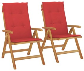 3196439 vidaXL Накланящи градински столове с възглавници 2 бр тик масив