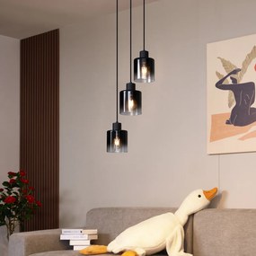 Модерен висящ полилей черен с димно стъкло 3-светлинен - Dame