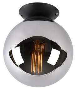 Таванна лампа в стил арт деко черна с опушено стъкло - Pallon