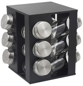 Бурканчета за подправки на стойка ZEPHYR ZP 1217 CS12 – Комплект за организиране на кухня - Черен