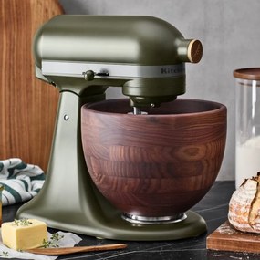 Планетарен миксер KitchenAid Artisan Evergreen 5KSM180WSEEG, 300W, 4.7 л, Direct drive, 10 скорости, Накланяща се глава, Купа от орехово дърво, Тъмнозелен/кафяв