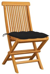 3062482 vidaXL Градински столове с черни възглавници 2 бр тиково дърво масив